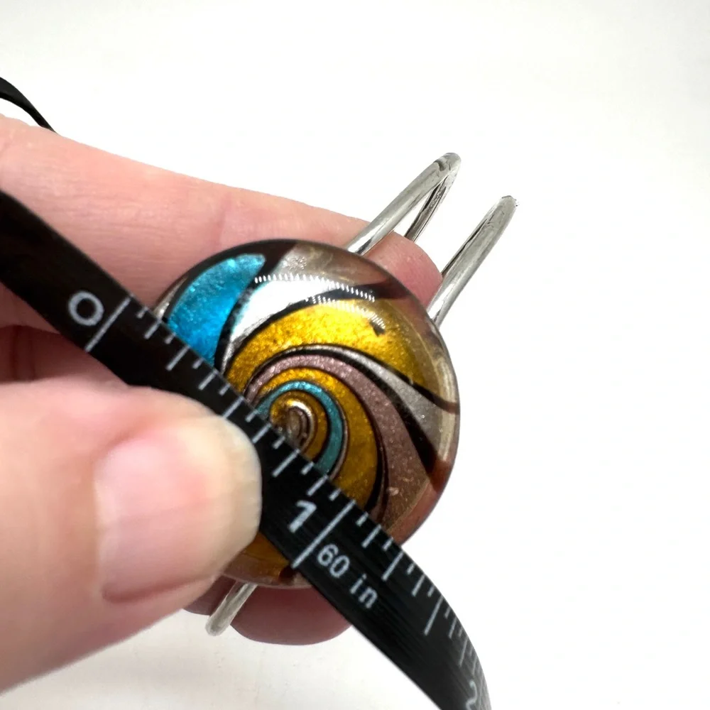 Vintage Dichroic Art Glass Silvertone Hinged Bangle Clamper Bracelet